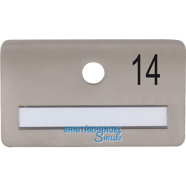 SOLIDO Namensschild ohne Spion, Bohrung � 14, Edelstahl satiniert, Gravur Nr. 14
