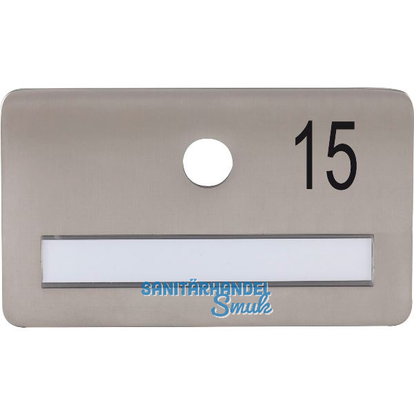 SOLIDO Namensschild ohne Spion, Bohrung � 14, Edelstahl satiniert, Gravur Nr. 15