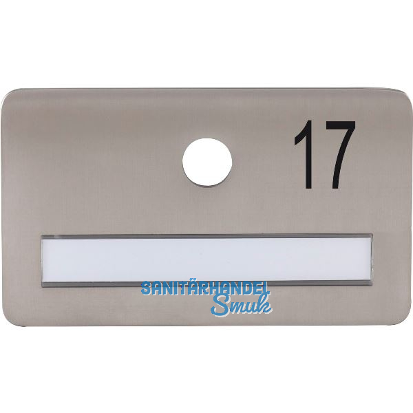 SOLIDO Namensschild ohne Spion, Bohrung � 14, Edelstahl satiniert, Gravur Nr. 17