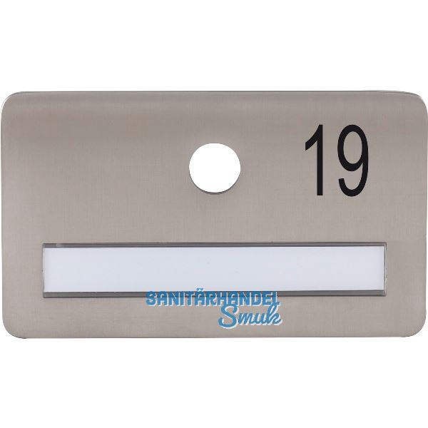 SOLIDO Namensschild ohne Spion, Bohrung � 14, Edelstahl satiniert, Gravur Nr. 19