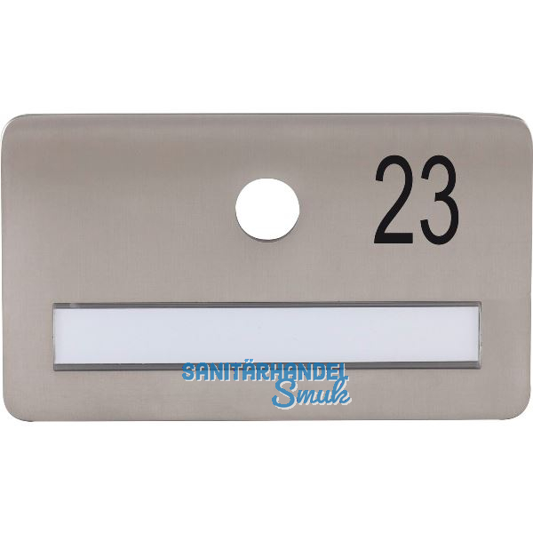 SOLIDO Namensschild ohne Spion, Bohrung � 14, Edelstahl satiniert, Gravur Nr. 23