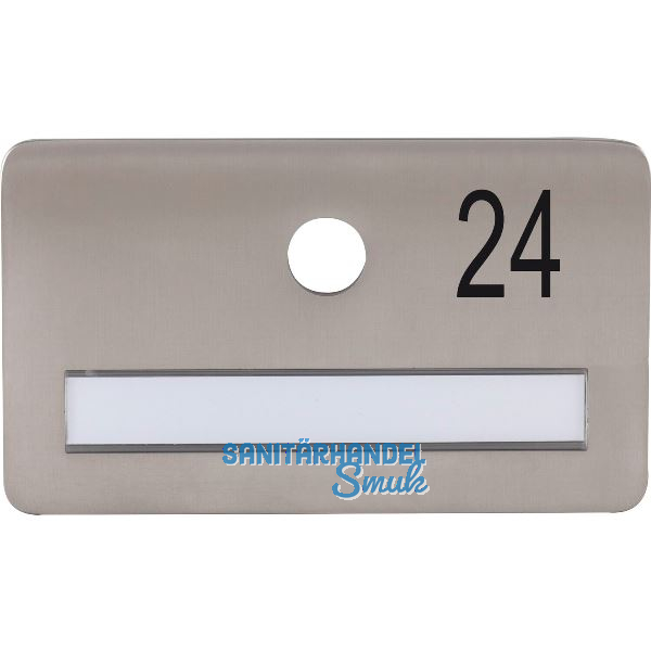 SOLIDO Namensschild ohne Spion, Bohrung � 14, Edelstahl satiniert, Gravur Nr. 24