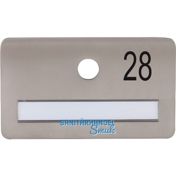 SOLIDO Namensschild ohne Spion, Bohrung � 14, Edelstahl satiniert, Gravur Nr. 28