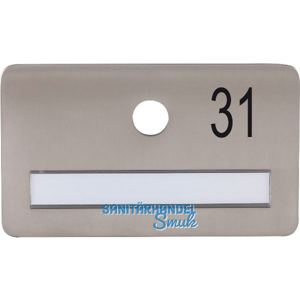 SOLIDO Namensschild ohne Spion, Bohrung � 14, Edelstahl satiniert, Gravur Nr. 31