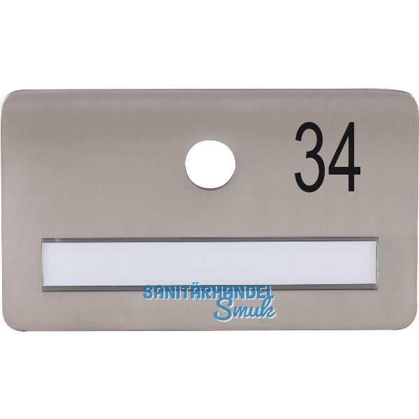 SOLIDO Namensschild ohne Spion, Bohrung � 14, Edelstahl satiniert, Gravur Nr. 34