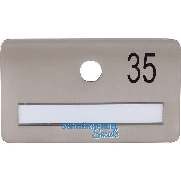 SOLIDO Namensschild ohne Spion, Bohrung � 14, Edelstahl satiniert, Gravur Nr. 35