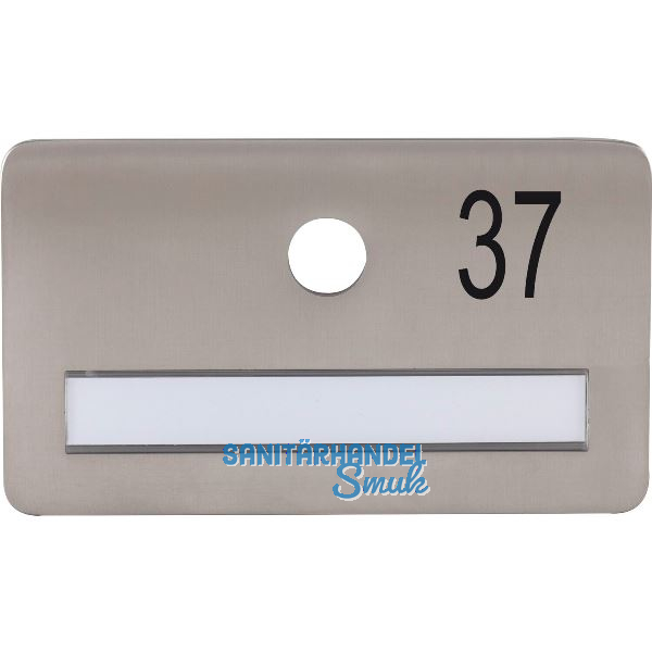 SOLIDO Namensschild ohne Spion, Bohrung � 14, Edelstahl satiniert, Gravur Nr. 37