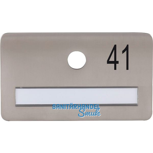 SOLIDO Namensschild ohne Spion, Bohrung � 14, Edelstahl satiniert, Gravur Nr. 41