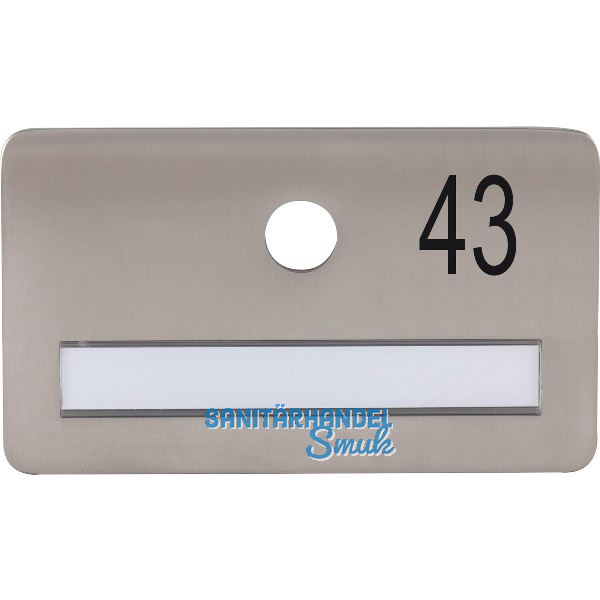 SOLIDO Namensschild ohne Spion, Bohrung � 14, Edelstahl satiniert, Gravur Nr. 43
