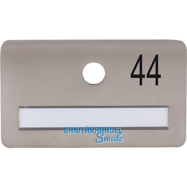 SOLIDO Namensschild ohne Spion, Bohrung � 14, Edelstahl satiniert, Gravur Nr. 44