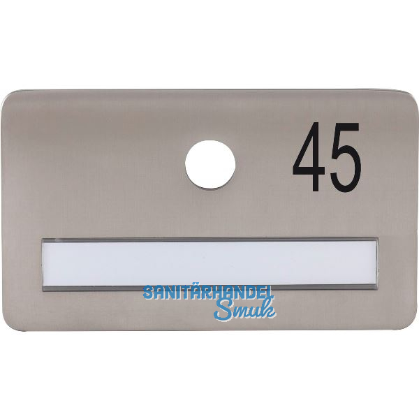 SOLIDO Namensschild ohne Spion, Bohrung � 14, Edelstahl satiniert, Gravur Nr. 45