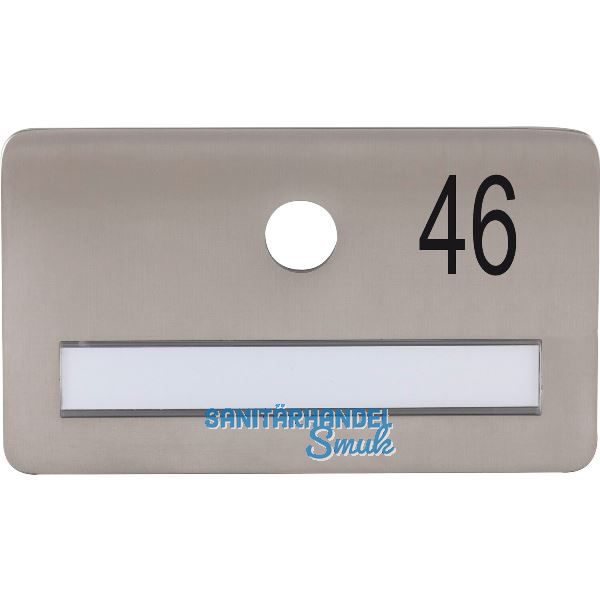 SOLIDO Namensschild ohne Spion, Bohrung � 14, Edelstahl satiniert, Gravur Nr. 46