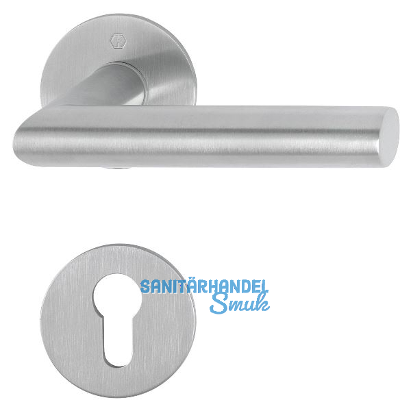 HOPPE Dr�ckergarnitur AMSTERDAM - auf Flachrosette, rund PZ, Edelstahl matt