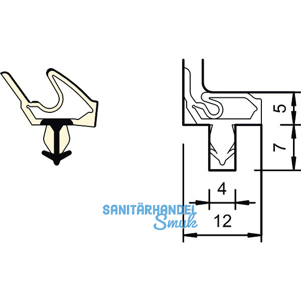 T�ranschlagdichtung SP 7677, Falz 12 mm, Kunststoff beige