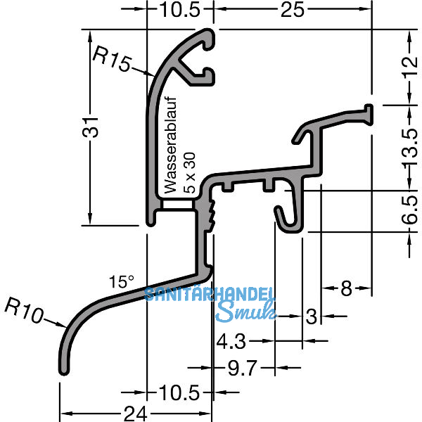 GUTMANN Regenschutzschiene Drau 25/24F, L=6000 mm, Aluminium wei� RAL 9016
