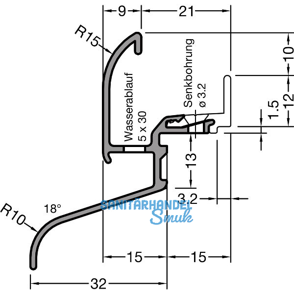 GUTMANN Regenschutzschiene Kocher S� 32-TXL, L=6000 mm, Alu mittelbronze (G214)