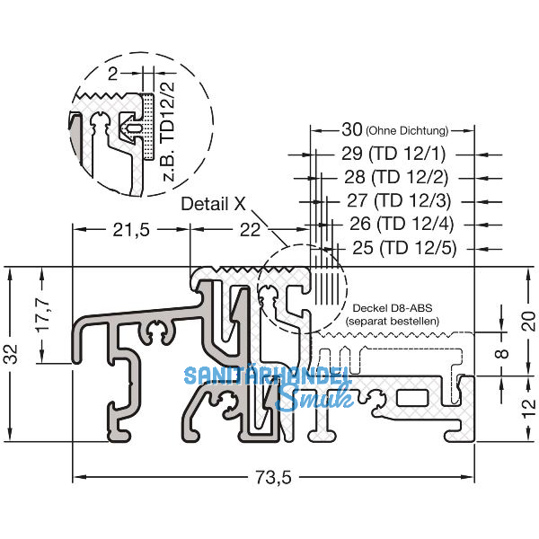 GUTMANN T�rschwelle Weser 74/32 TI L=6000 mm auf Ma� Alu silber eloxiert