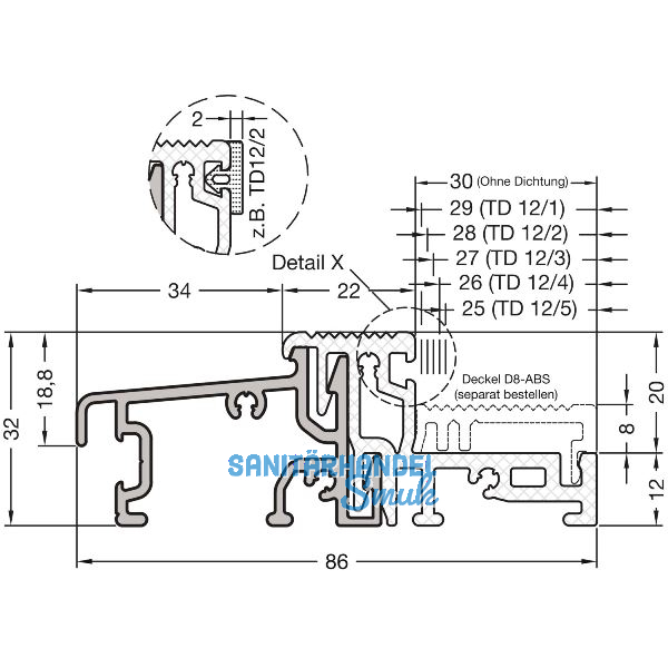 GUTMANN T�rschwelle Weser 86/32 TI L=6000 mm auf Ma� Alu silber eloxiert