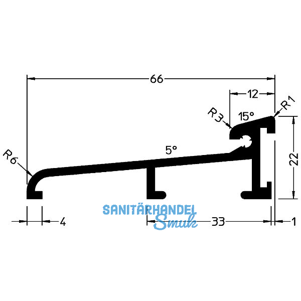 GUTMANN T�rschwelle Weser 66 L=6000 mm auf Ma� 66 x 22 mm Alu silber eloxiert