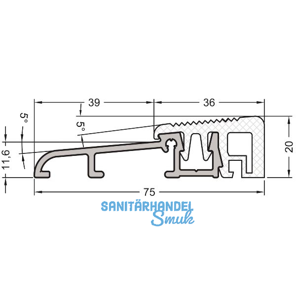 GUTMANN T�rschwelle Weser 75 TI L=6000 mm auf Ma� 75 x 20 mm silber eloxiert