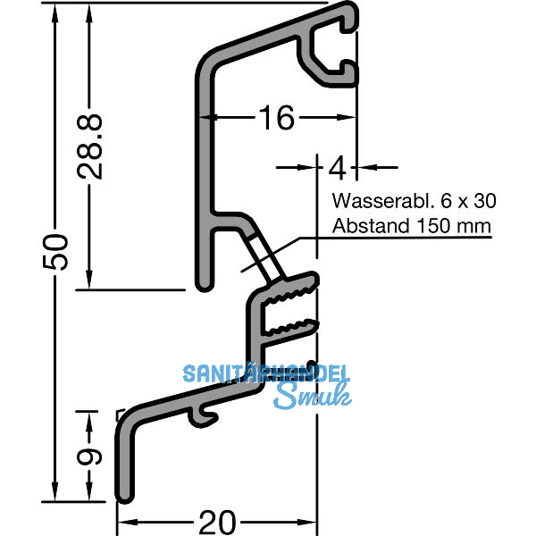 GUTMANN Regenschutzschiene Spree-D 24 OF, L=6000 mm, Aluminium silber