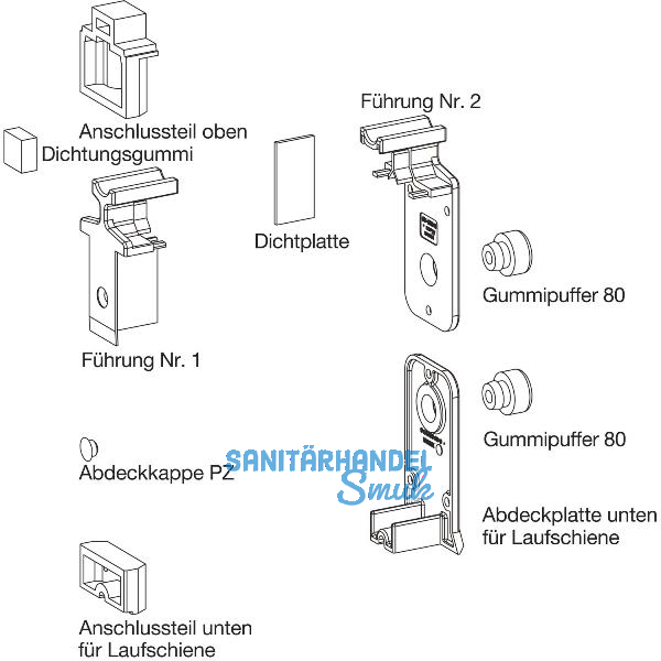 GU HS Zubeh�r-Beutel F�hrungsschiene P1850 Laufschiene H�he 5 mm grau