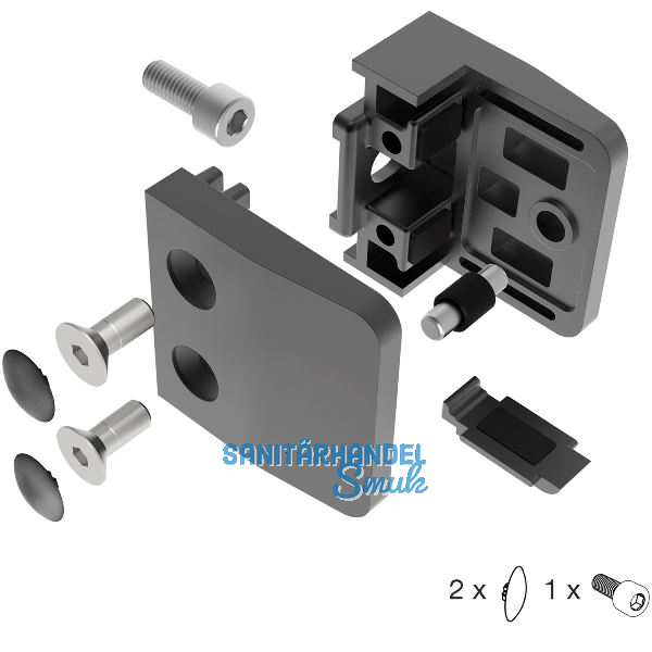 ECONOMY Glasklemmbeschlag f�r Vierkantrohr, eckig Edelstahl schwarz matt