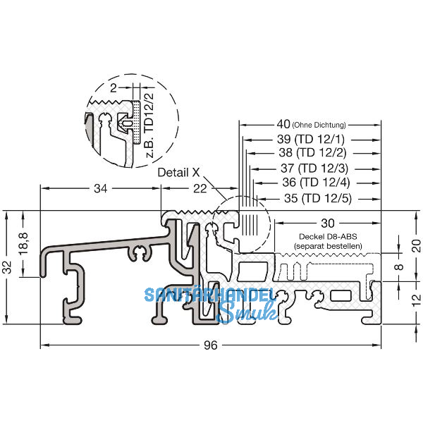 GUTMANN T�rschwelle WESER 96/32 TI L=6000 mm Alu silber eloxiert