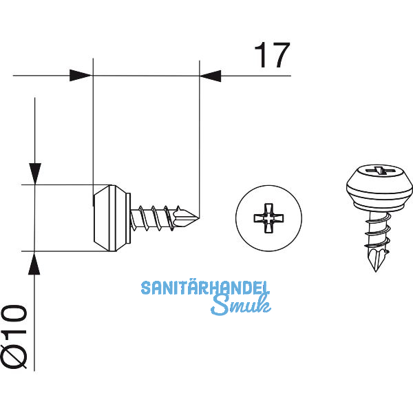 MACO HS Klemmbefestigungschraube �10 x 17 mm f�r Dichtungsschien PVC, silber