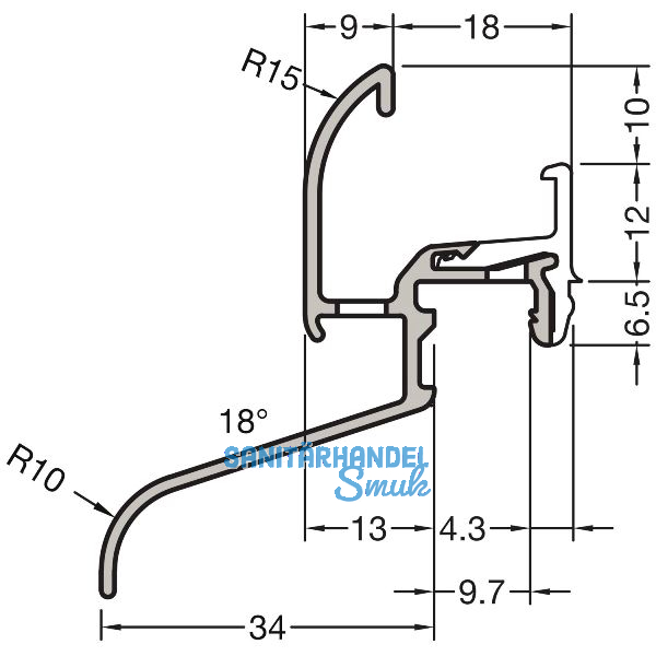 GUTMANN Rahmenregenschutzschiene Neckar 22/34 F-TXL, L=6000 mm, Alu hellbronze