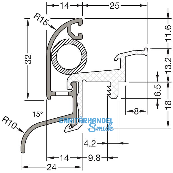 GUTMANN Regenschutzschiene Drau 25/24 F-TI, L=6000 mm, Aluminium mittelbronze
