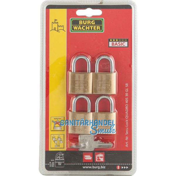 BURG-W�CHTER Vorhangschloss-Set 405 Quadro gleichsperrend, 30 mm SB-4