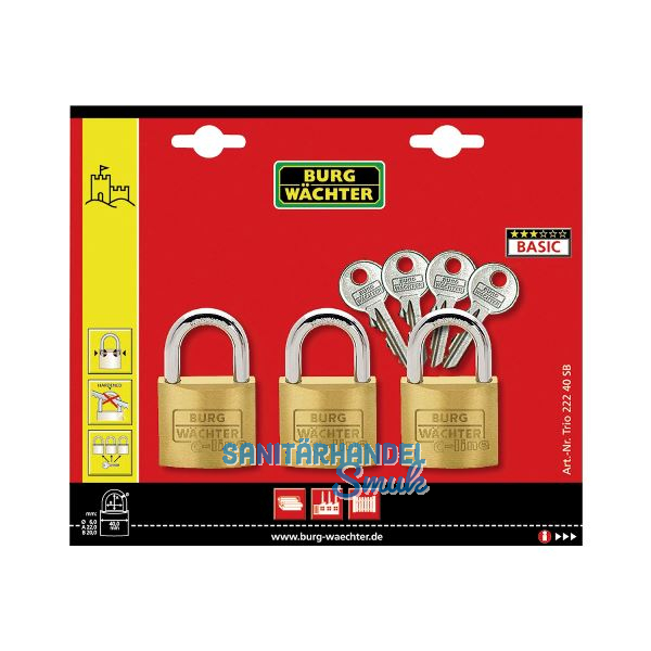 BURG-W�CHTER Vorhangschloss-Set Trio 222, 30 mm, gleichsperrend SB-3