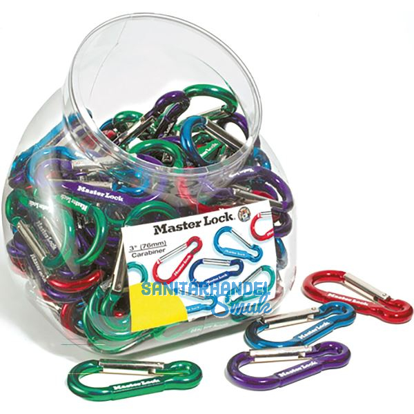 MASTER LOCK Stahlkarabiner 76 mm bunt, Box zu 100 Stk. SB