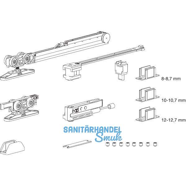 TERNO Beschlagset Vetro 40 Fluid 70/Basic Komfort Glas 80 kg ohne Laufschiene