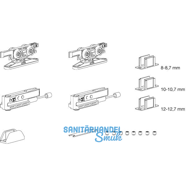 TERNO Beschlagset Vetro 40 Basic Komfort Glas 80 kg ohne Laufschiene