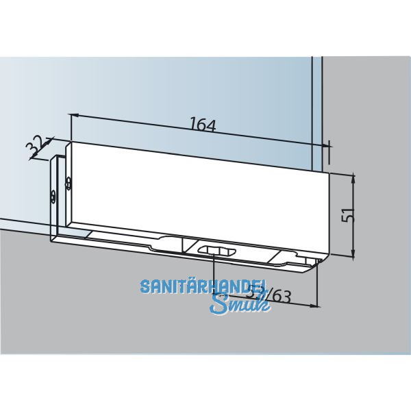 DORMA-Glas Unterer Eckbeschlag PT 10, Glas 10 mm, silber eloxiert (03.100)