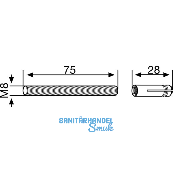DORMA-Glas Gewindestift f�r PT 30, M 8 mit D�bel, Stahl verzinkt (03.134)
