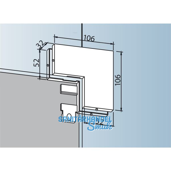Winkelverbindung PT 60, Glas 10 mm, Aluminium silber eloxiert (03.150)