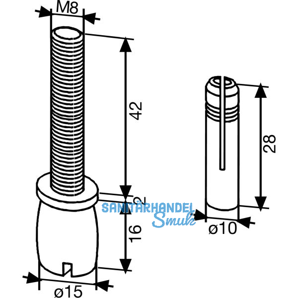 DORMA-Glas Zapfen PT 25, � 15 mm, m. D�bel, Stahl verzinkt (01.115)