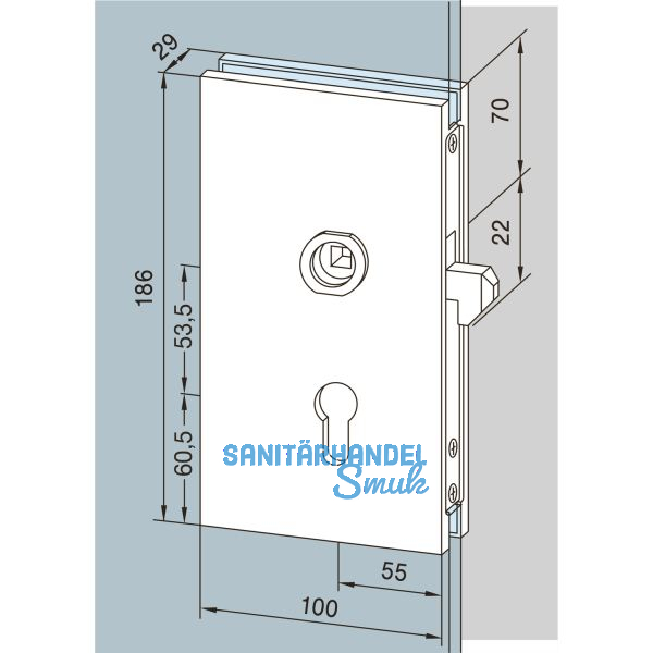DORMA-Glas Schiebet�rschloss 05.202, Alu silber eloxiert
