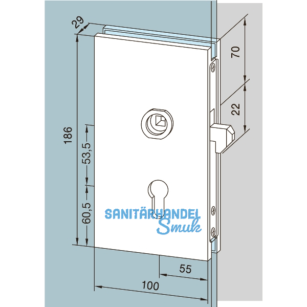 DORMA-Glas Schiebet�rschloss 05.202 Edelstahl-Effekt