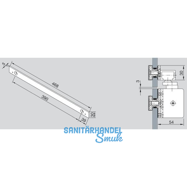 DORMAKABA Oberlichtbefestigung Gleitschiene TS 92, silber