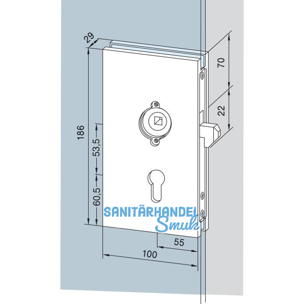 DORMA-Glas Schiebet�rschloss 05.200, silber eloxiert