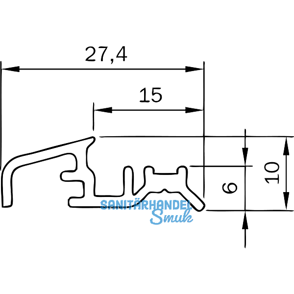 Wetterschenkel f. EIFEL T, 6000 mm, Aluminium silber eloxiert