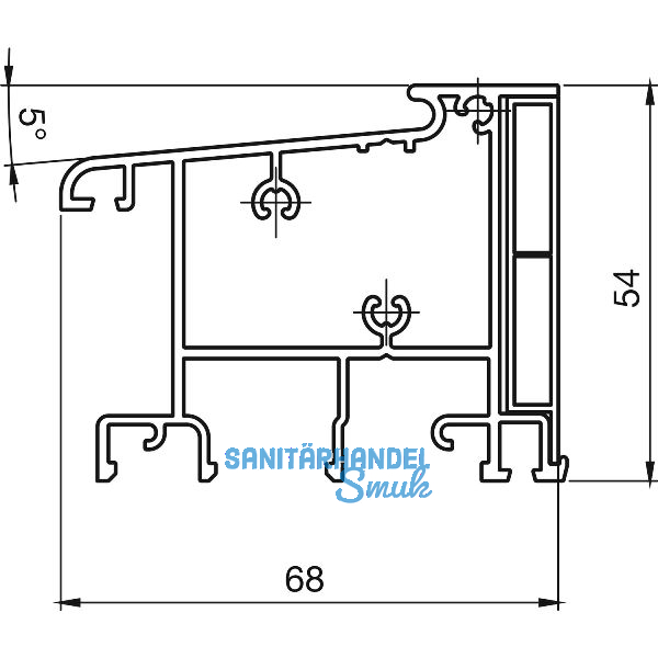 T�rschwelle BTS 68, 68 x 54 mm, 6 m, silber eloxiert/Einlage Kunststoff schwarz
