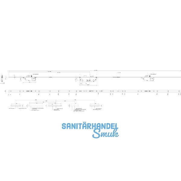 KFV MFV-Schloss AS 3600 DIN, DM 45,Stulp 2170 x 24 x 6,3 mm U-Stulp,verz. silber