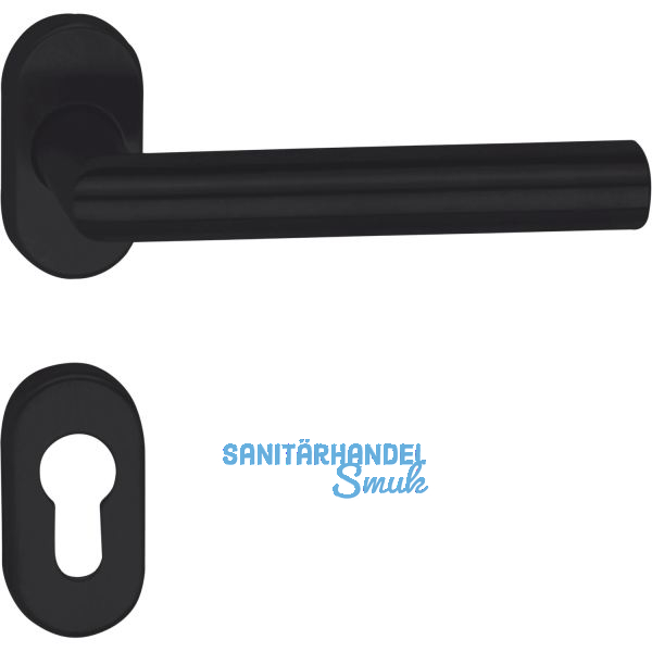 Dr�ckergarnitur RIGA - auf ovaler Rosette PZ, Edelstahl schwarz matt