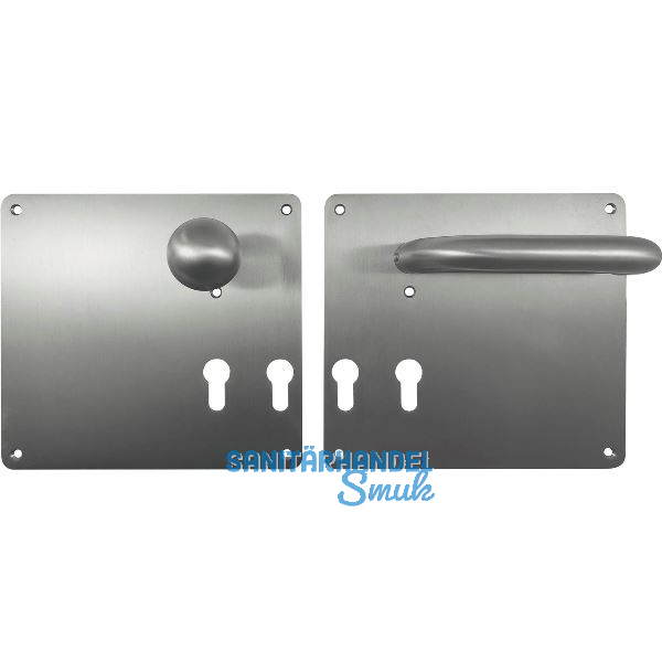 Wechselgarnitur GEOS - f�r M�llraumt�ren auf Breitschild rechts, Edelstahl matt