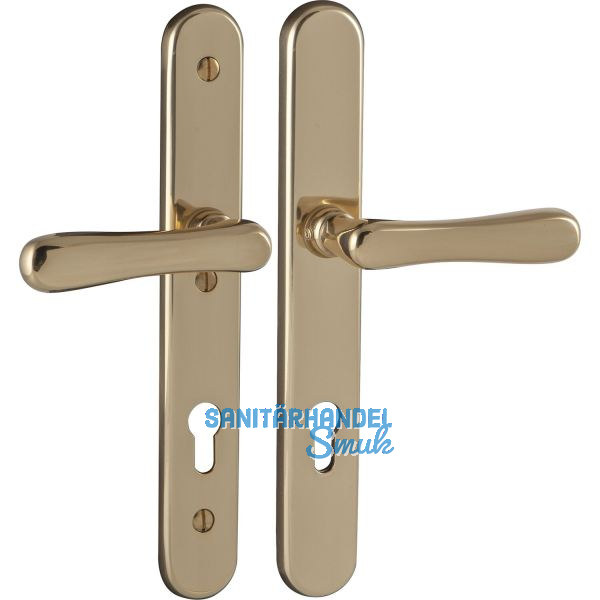 Sicherheits-Dr�ckergarnitur ELEGANT/22 auf Schild PZ88, Messing poliert